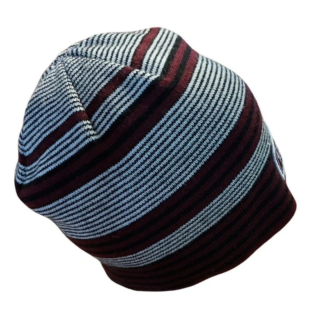Callaway Golf Beanie Hat Striped Burgundy Black Grey Knit Fleece Lined Est 82